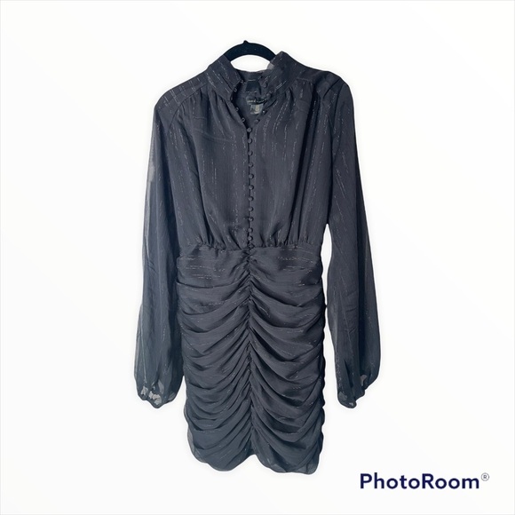 NEW HOUSE OF HARLOW x REVOLVE Black Metallic High Neck Long Sleeve Mini Dress 4 - Picture 6 of 9